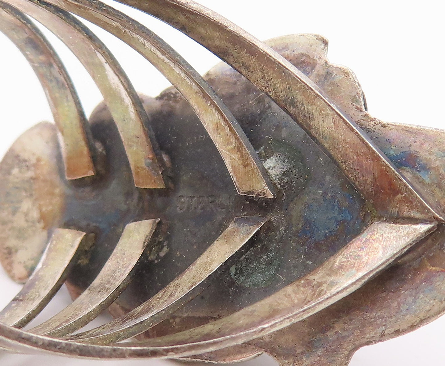 925 Sterling Silver Vintage Ring NAVAJO Flower & Feather Band  Sz 8.5  RG36123