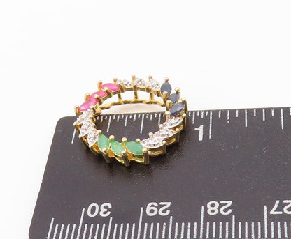 925 Sterling Silver Vintage Pendant Gold Plated Ruby Emerald Sapphire  PT24247