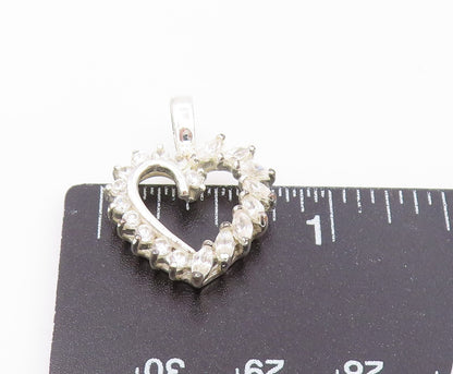 925 Sterling Silver  Sparkling White Topaz Open Love Heart Pendant  PT8845