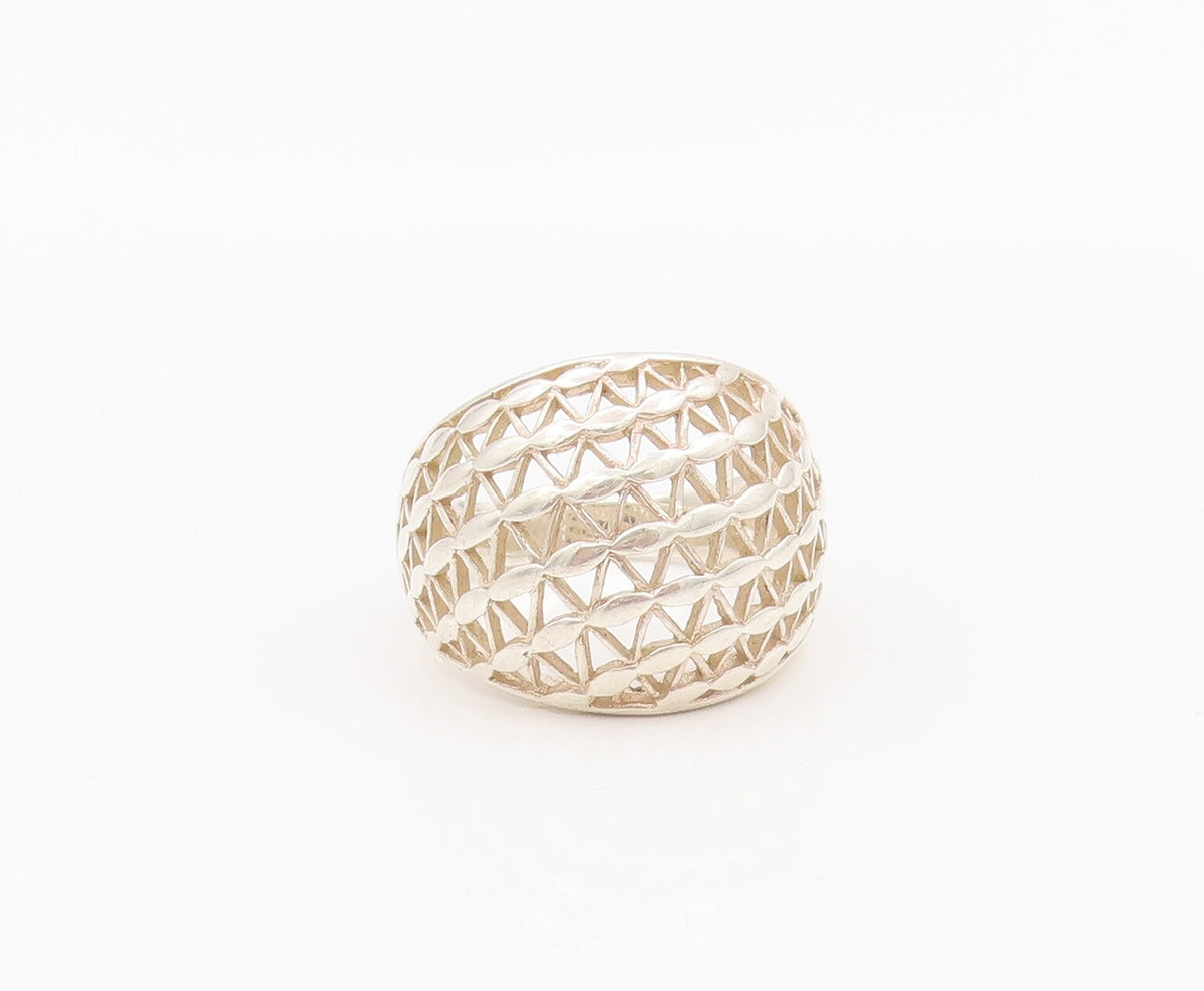 925 Sterling Silver Vintage Ring Floral Effect Cutout Domed Net  Sz 9.5  RG28153