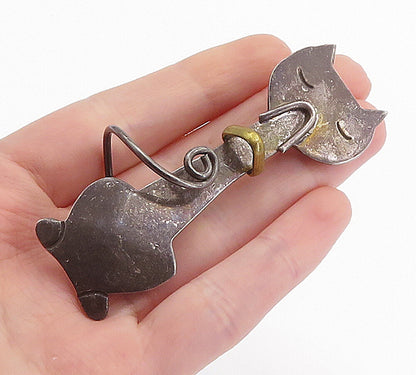 MEXICO 925 Sterling Silver  Vintage Two Tone Modernist Cat Brooch Pin  BP2074