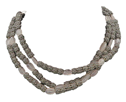 925 Sterling Silver  Vintage Rose Quartz Dark Tone Beaded Necklace  NE2969