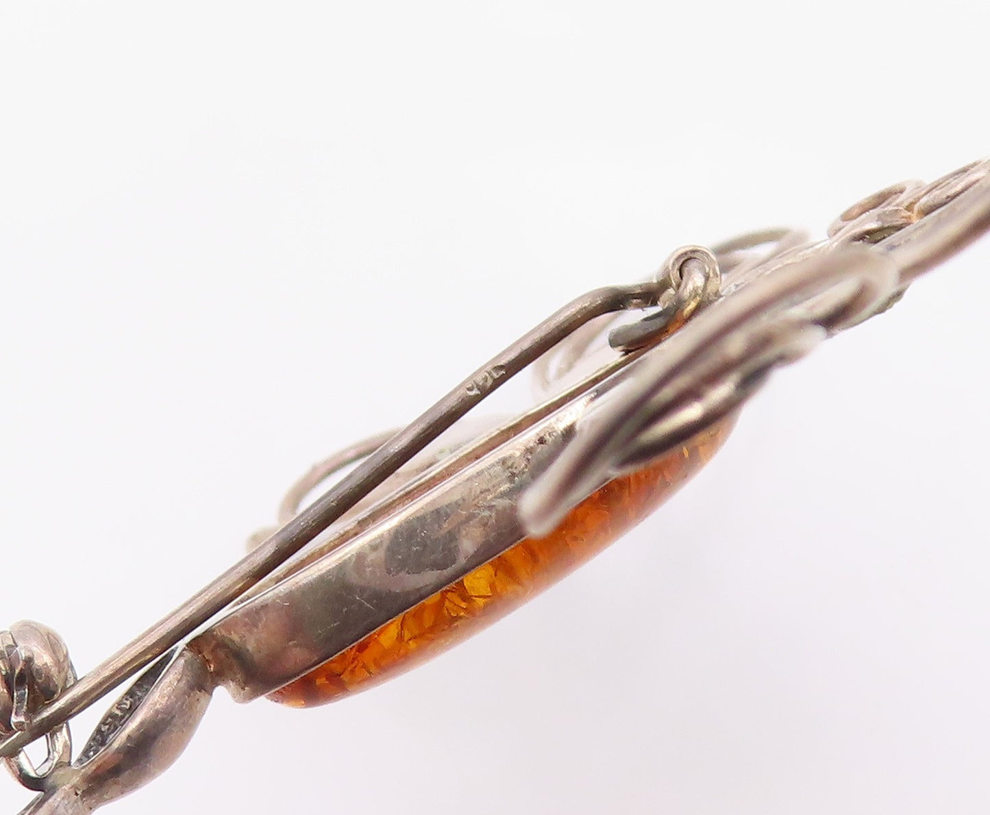 925 Sterling Silver Vintage Brooch Pin Cabochon Amber Winged Dragonfly  BP12579