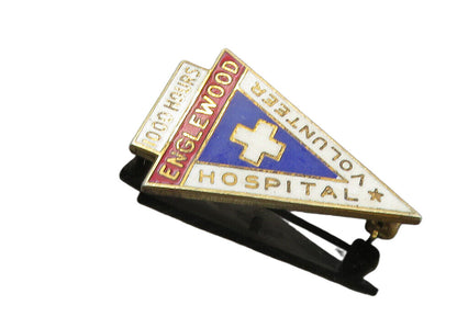 BS 925 Silver  Vintage Enamel Englewood Hospital Volunteer Brooch Pin  BP4029