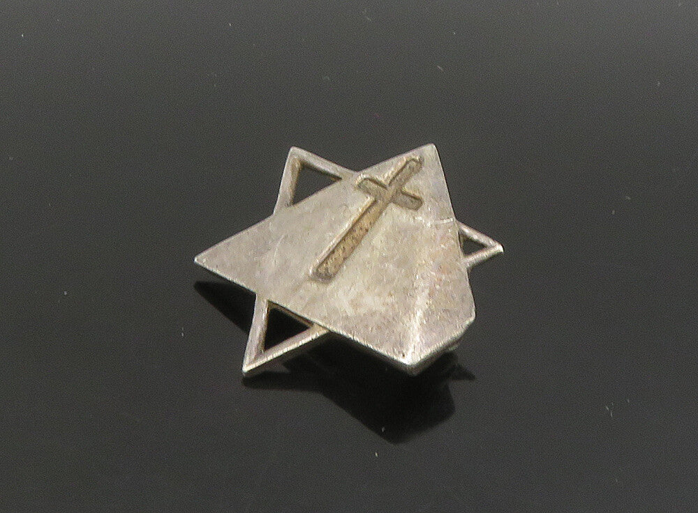 925 Sterling Silver  Vintage Religious Cross Pyramid Star Brooch Pin  BP9160