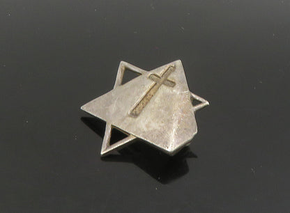 925 Sterling Silver  Vintage Religious Cross Pyramid Star Brooch Pin  BP9160