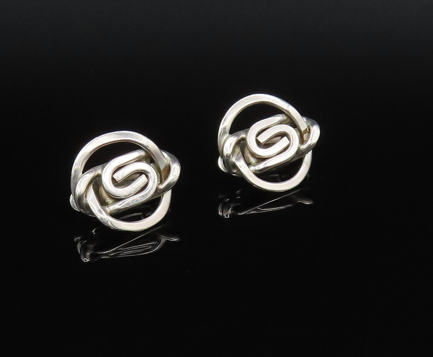 925 Silver Vintage Interlocking Curved Detail Non Pierced Earrings EG12036
