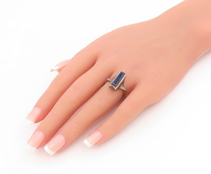 925 Sterling Silver Vintage Ring Rectangular Lapis Lazuli  Band  Sz 7  RG34423