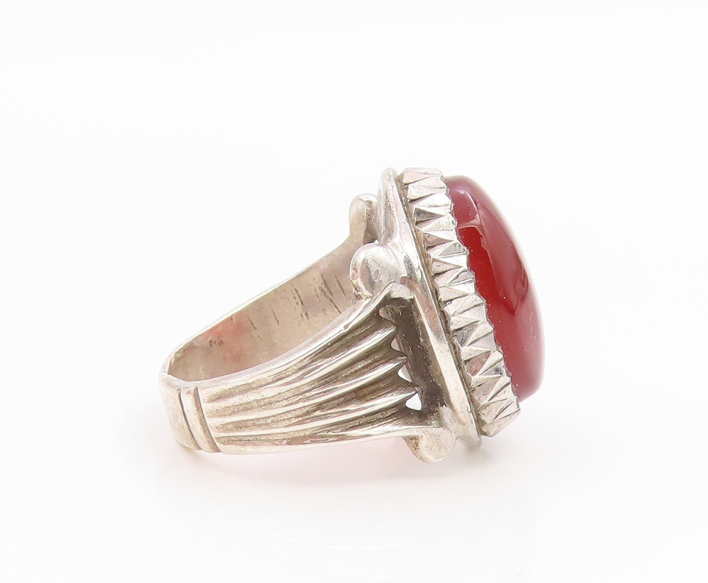 925 Sterling Silver Vintage Ring Oval Carnelian Statement Band  Sz 8.5  RG36148