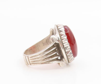 925 Sterling Silver Vintage Ring Oval Carnelian Statement Band  Sz 8.5  RG36148