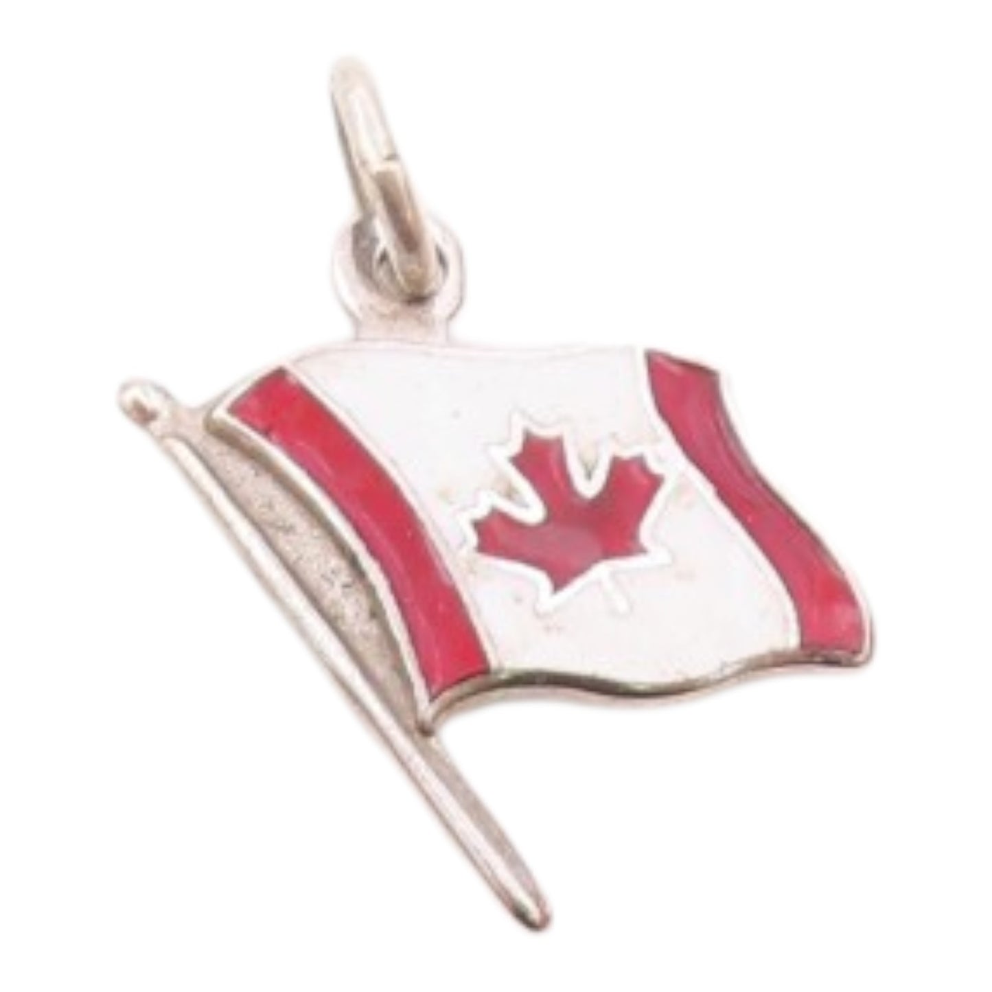 925 Sterling Silver  Vintage Petite Enamel Canadian Flag Pendant  PT15973