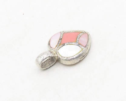 925 Sterling Silver  Vintage Inlaid Mother Of Pearl Love Heart Pendant PT15288