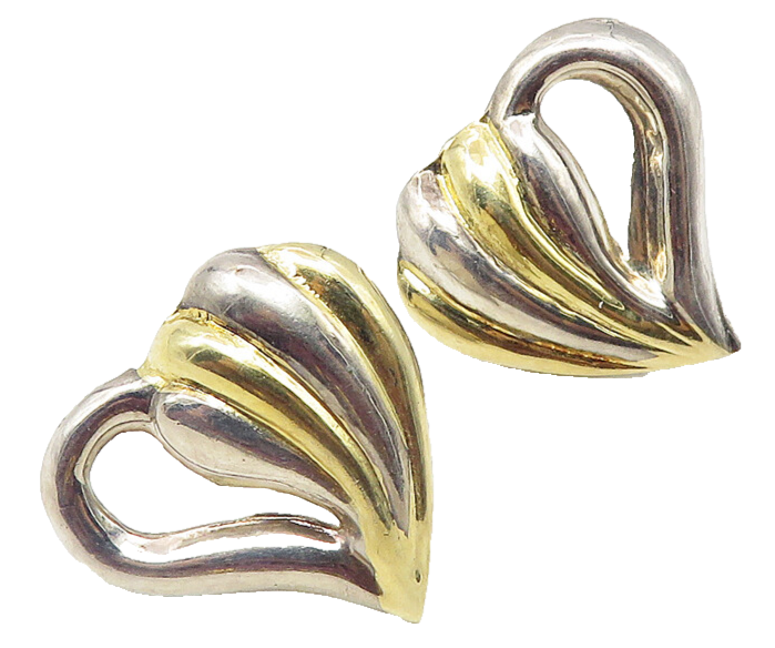 925 Sterling Silver  Vintage Shiny Two Tone Love Heart Drop Earrings  EG5583