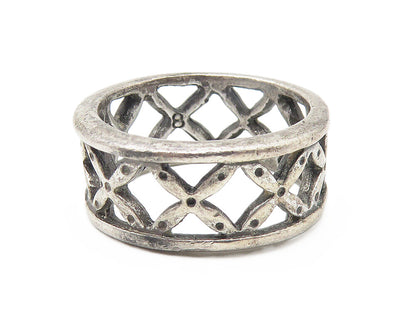 925 Sterling Silver  Vintage Open X Floral Pattern Band Ring Sz 7.5  RG10807