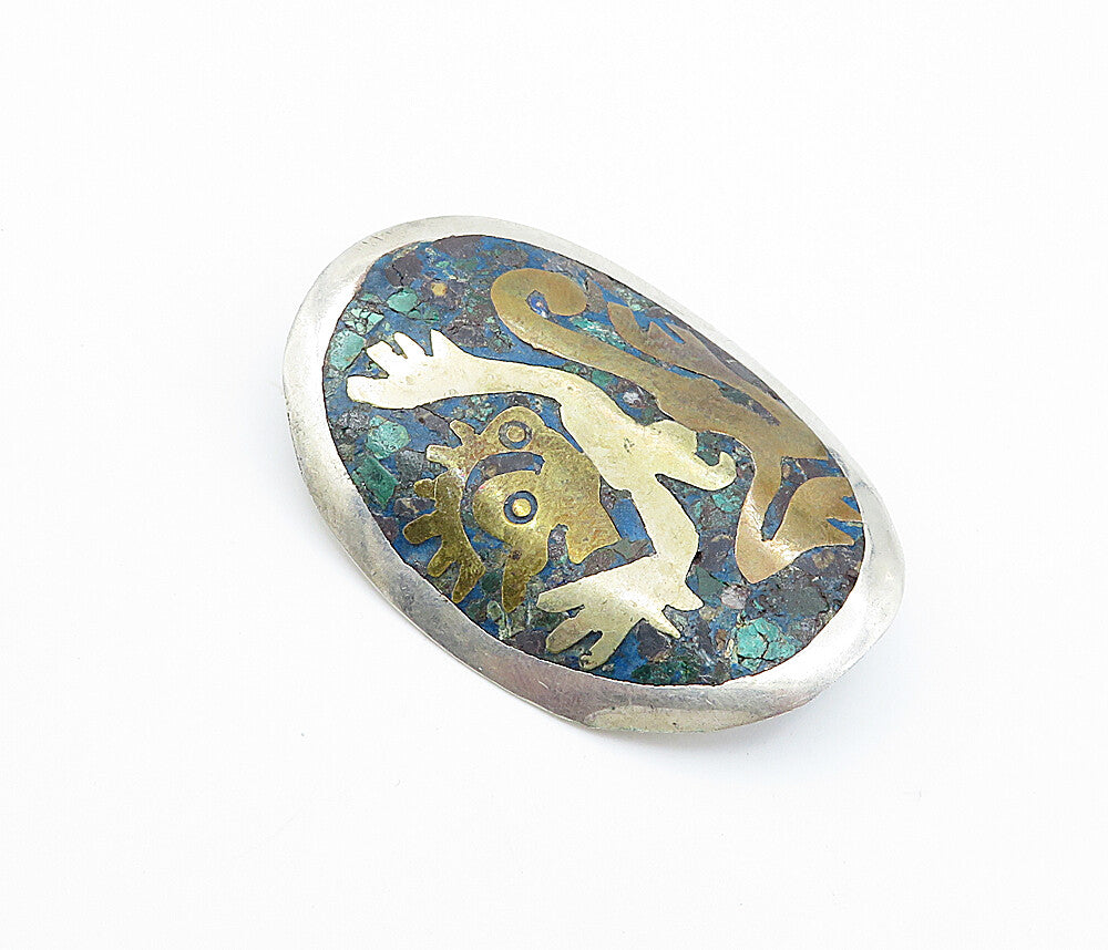 METALES CASADOS 925 Sterling Silver  Vintage Jasper 2 Tone Brooch Pin  BP2830