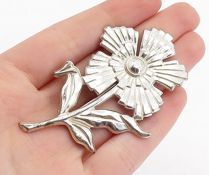 925 Sterling Silver  Vintage Shiny Single Flower Motif Brooch Pin  BP2251