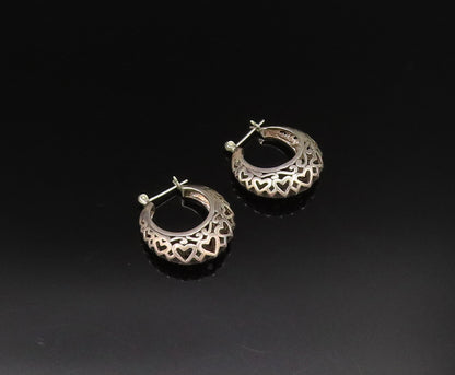 925 Sterling Silver  Vintage Openwork Scroll Love Hearts Hoop Earrings EG11969