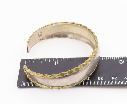 CII MEXICO 925 Silver  Vintage 2 Tone Wavy Trim Tapered Cuff Bracelet  BT9212