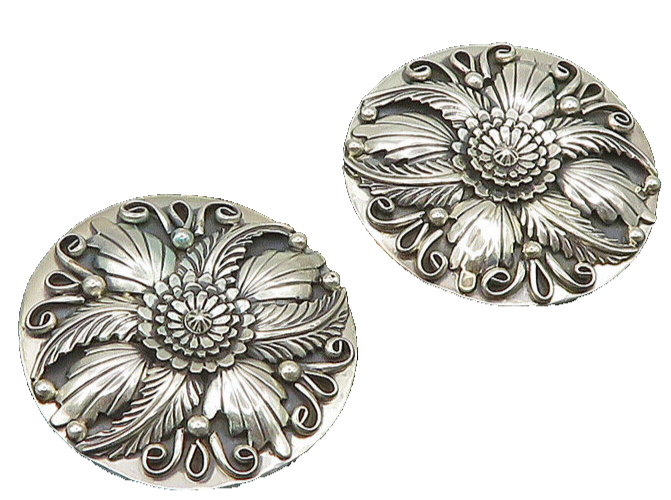 NAVAJO 925 Sterling Silver Vintage Flower Motif Non Pierce Earrings  EG10202