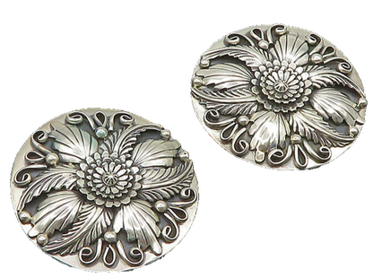 NAVAJO 925 Sterling Silver Vintage Flower Motif Non Pierce Earrings  EG10202