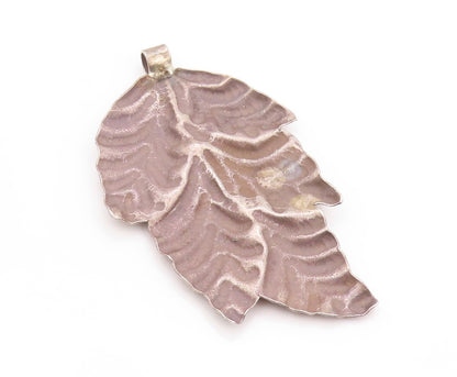 925 Sterling Silver Vintage Pendant Dark Tone Carved Large  Leaf PT23982