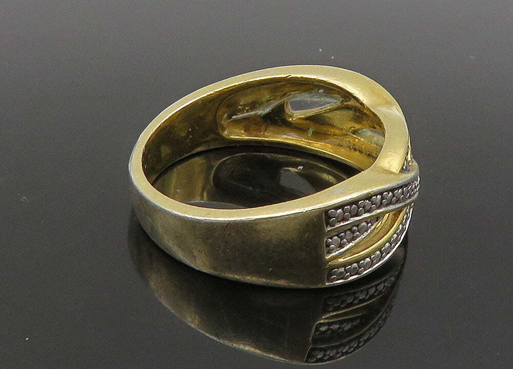 925 Sterling Silver  Vintage Topaz Accented Highway Band Ring Sz 8  RG21847