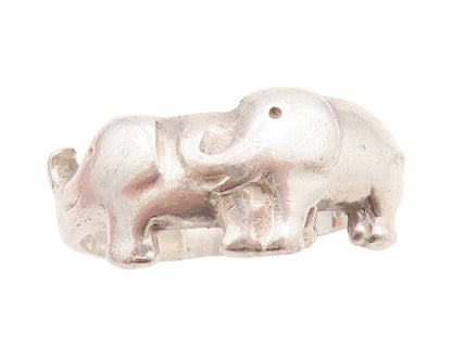 925 Sterling Silver Vintage Ring Solid Carved baby Elephants  Sz 5  RG33254