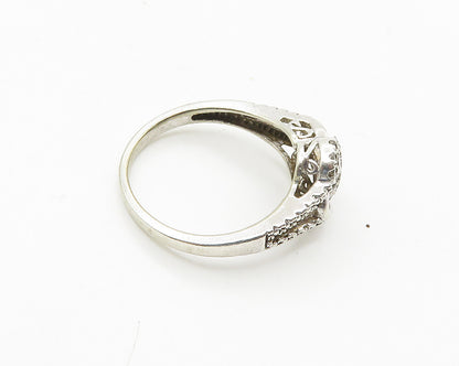 925 Sterling Silver  Vintage Genuine Diamonds Hearts Band Ring Sz 6.5  RG18388
