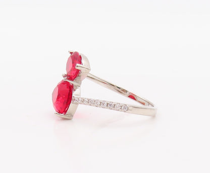 925 Sterling Silver Vintage Ring Drop Cut Red & White CZ Bypass  Sz 7.5  RG30288