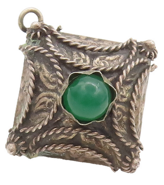925 Sterling Silver Vintage Pendant Agate Twisted Rope Carved Square  PT22732