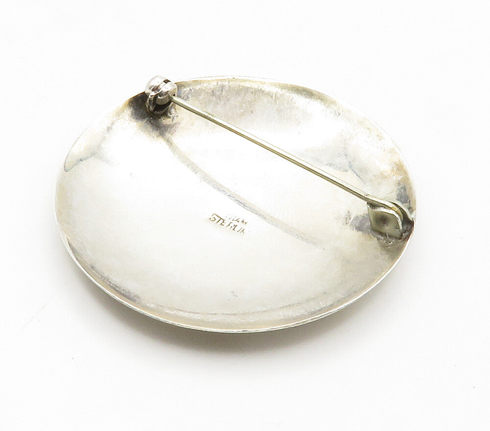 SIAM 925 Sterling Silver  Vintage Floral Vine Etched Round Brooch Pin  BP5920