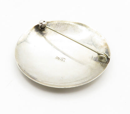 SIAM 925 Sterling Silver  Vintage Floral Vine Etched Round Brooch Pin  BP5920