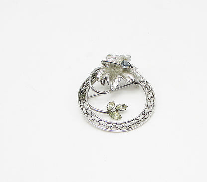 CARL ART 925 Silver  Vintage Blue & White Topaz Floral Leaf Brooch Pin  BP1051