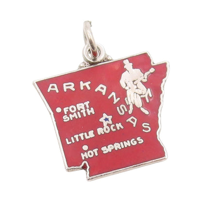 925 Sterling Silver Vintage Pendant Enameled Arkansas State Map Charm  PT24874