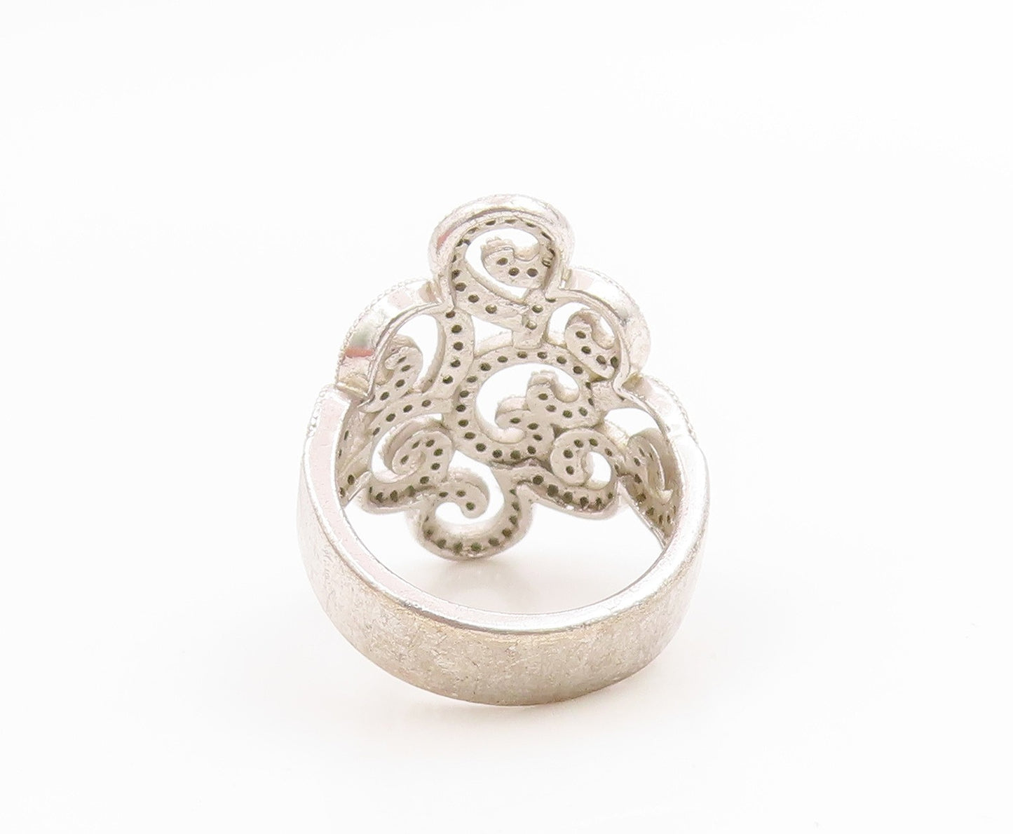 925 Sterling Silver Vintage Ring Elegant CZ Swirly Openwork Band  Sz 7  RG35926
