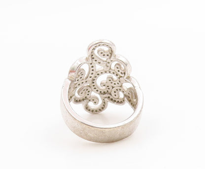 925 Sterling Silver Vintage Ring Elegant CZ Swirly Openwork Band  Sz 7  RG35926