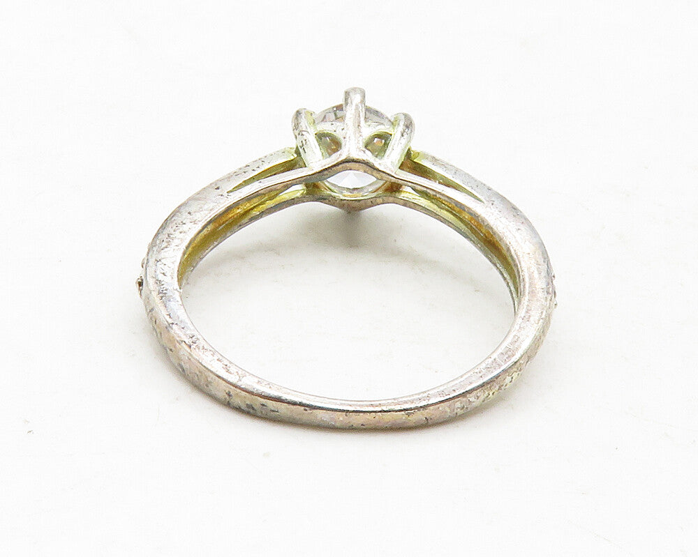 925 Sterling Silver  Vintage Cubic Zirconia Solitaire Accent Ring Sz 6 RG13198