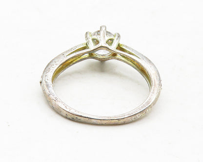 925 Sterling Silver  Vintage Cubic Zirconia Solitaire Accent Ring Sz 6 RG13198