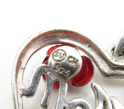 925 Sterling Silver  Vintage Shiny Number One Mom Love Heart Pendant  PT11983