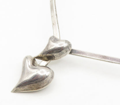 MEXICO 925 Sterling Silver  Vintage Smooth Love Heart Collar Necklace  NE2550
