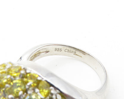 925 Sterling Silver  Yellow Cubic Zirconia Dome Cocktail Ring Sz 6  RG10133