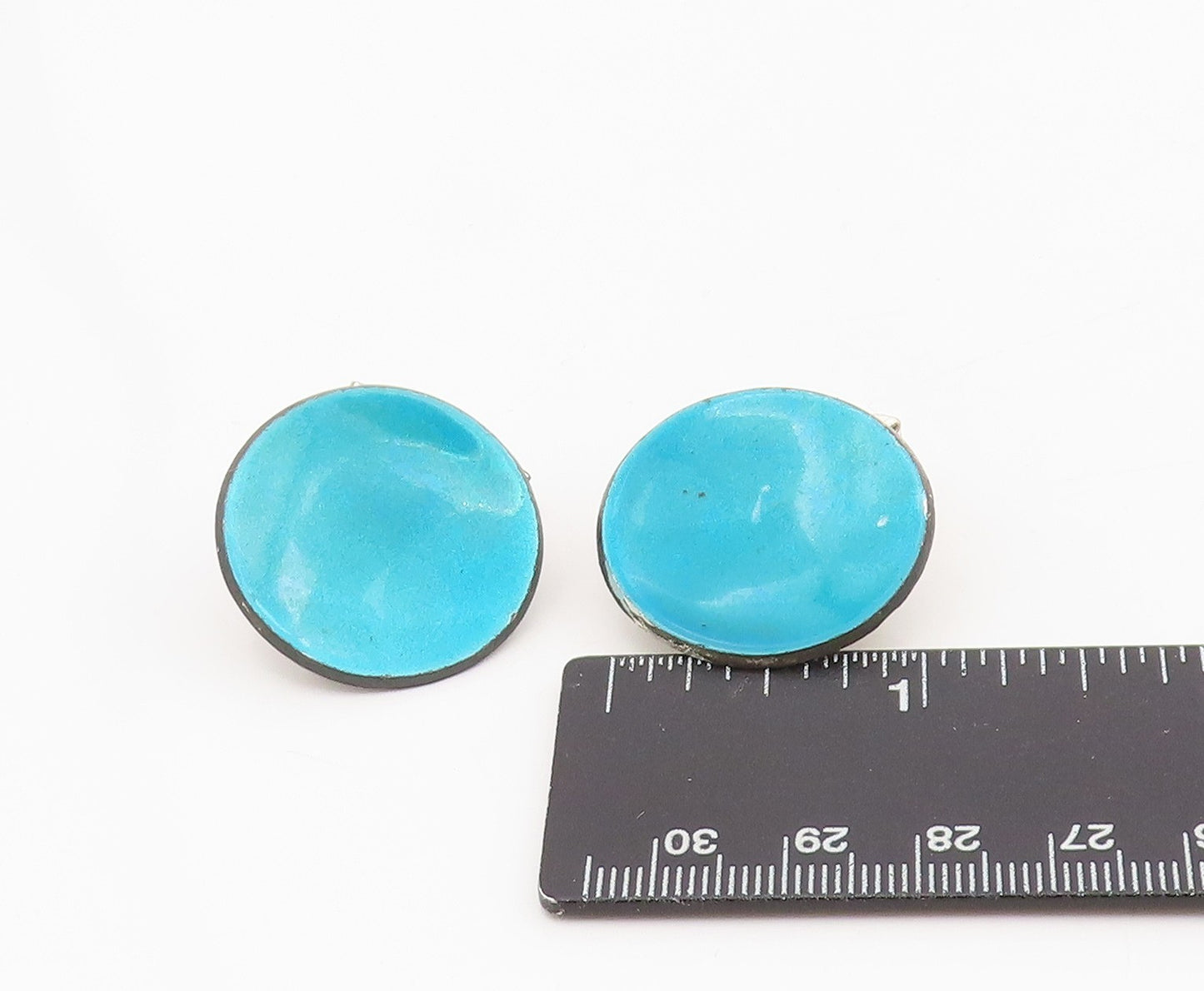 925 Sterling Silver Vintage Cufflinks CELLINI Blue Enameled Round Pair  TR4125