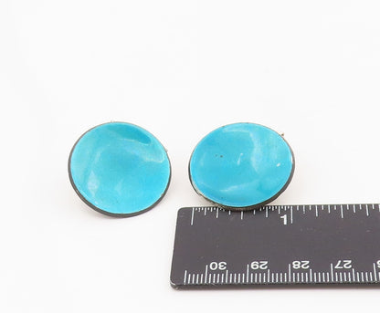 925 Sterling Silver Vintage Cufflinks CELLINI Blue Enameled Round Pair  TR4125