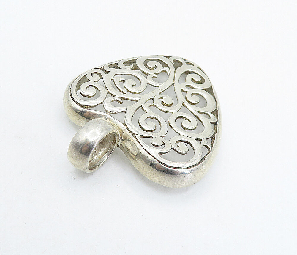 925 Sterling Silver  Vintage Shiny Swirl Cutout Love Heart Pendant  PT4909