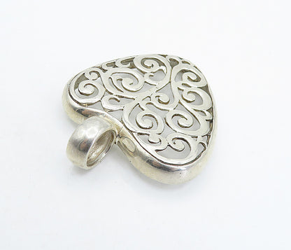 925 Sterling Silver  Vintage Shiny Swirl Cutout Love Heart Pendant  PT4909