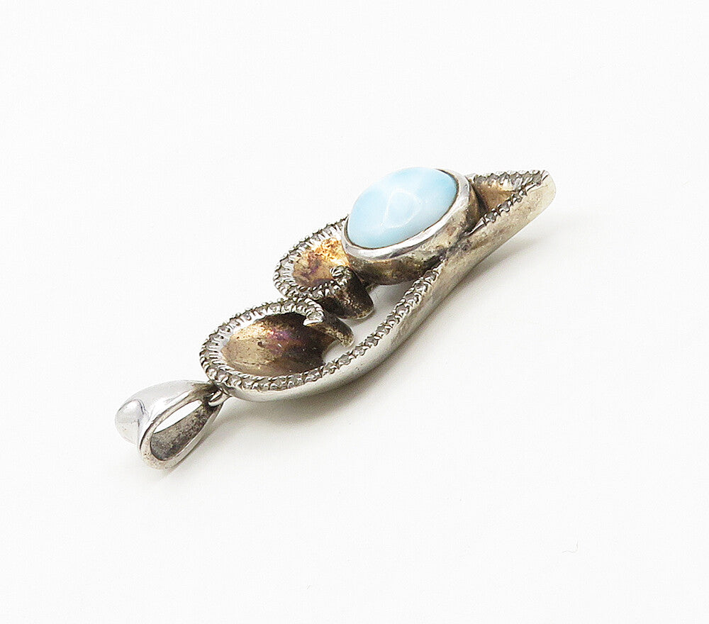 925 Sterling Silver  Vintage Genuine Diamonds & Larimar Heart Pendant  PT13404