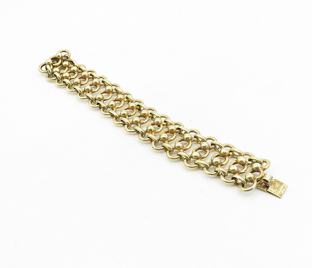 MEXICO 925 Silver  Vintage Gold Plated Open Circle Link Chain Bracelet  BT3997