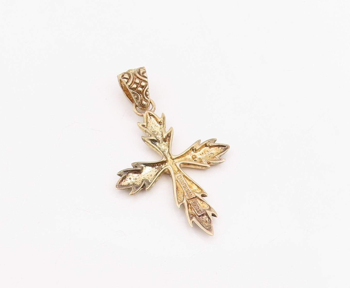 925 Sterling Silver Vintage Pendant Gold Plated Leaf Design Holy Cross  PT25893
