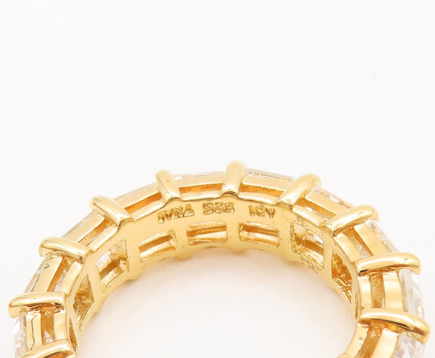 925 Sterling Silver Vintage Ring Gold Plated Square Cut 360 CZ Band Sz 6 RG29573