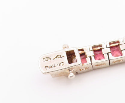 925 Sterling Silver Vintage Bracelet Square Cut Gemstone Tennis Link  BT12179